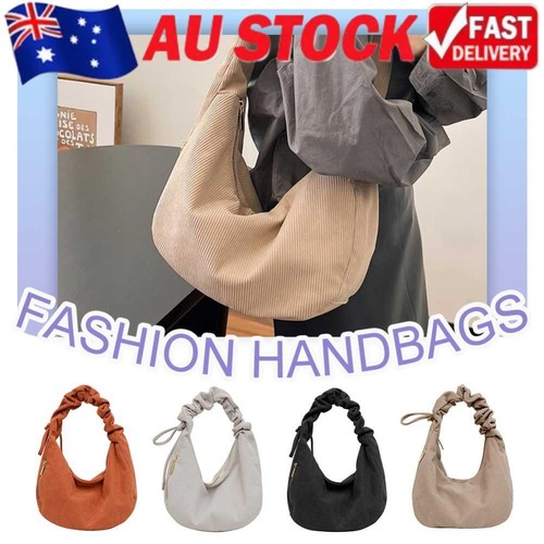 Women Corduroy Hobo Handbag Slouchy Tote Bag Ruched Shoulder Bag for Work Travel