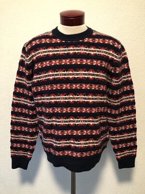 Tommy Hilfiger Men's Fair Isle Stripe Crew Neck Cotton Sweater XL J786 