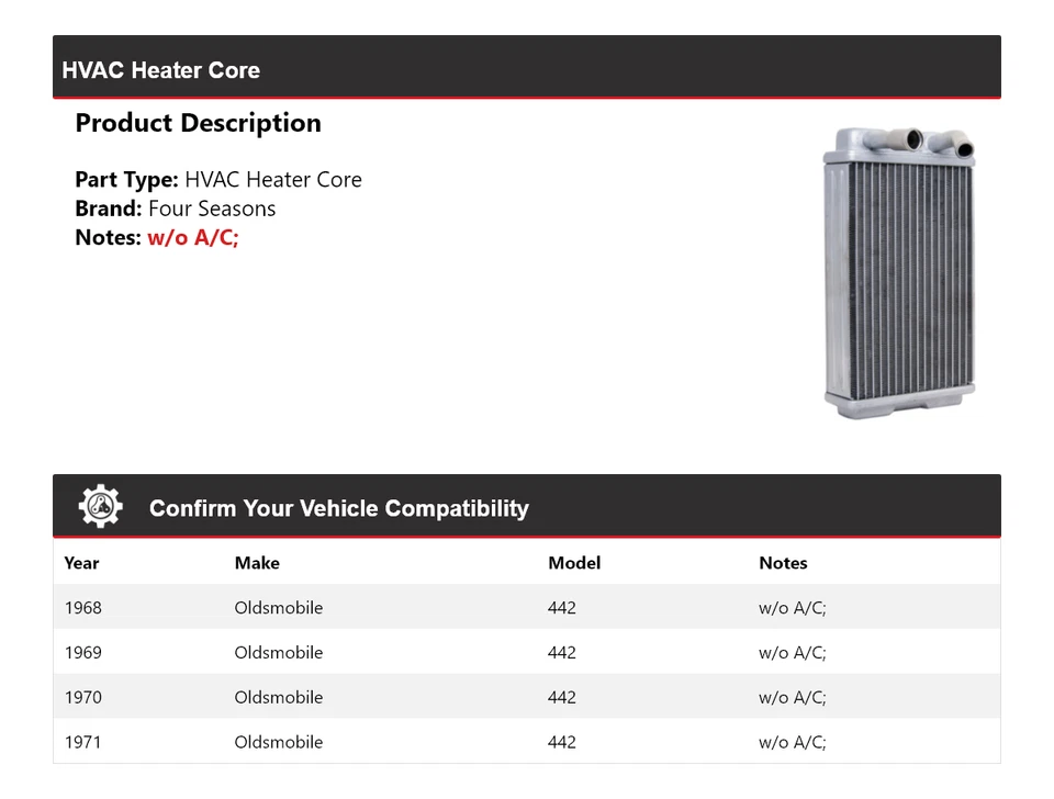 Para 1968-1971 Oldsmobile 442 HVAC núcleo calentador 4 estaciones 1969 1970 Foto 2 de 4