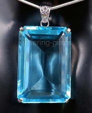 Natural Blue Aquamarine 202.70 Ct Emerald Cut 925 Silver Pendant Loose Gems 5MSG