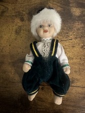 Porcelain Doll 7" Green Dress Outfit and Blue Hat (Read Details)