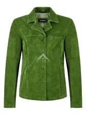 Woman’s Lime Green Suede Leather Classic Blazer Style Box Button Jacket Jennifer