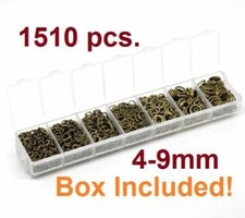 Box with Assortment of 1510pcs Antique Bronze Open Jump Rings- 4mm to 9mm