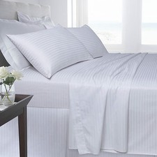 Image of 200TC 100% Egyptian Cotton Luxury Satin Stripe Fitted & Flat sheets All Sizes