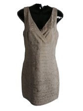 EXPRESS WOMENS BEIGE V NECK SNAKESKIN SLEEVELESS BODYCON BANDAGE DRESS SIZE (M)