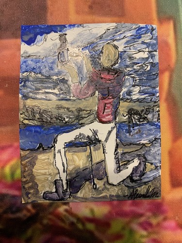 Original ACEO Salvador Dali Color Surrealism Male Figure Kneel Artwork Art Card - Picture 2 of 4