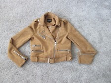 Womens Stradivarius Leather Look Suede Biker Look Cropped Jacket Size Small