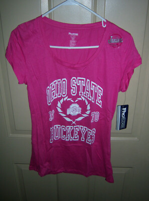  O.H.I.O BUCKEYES OHIO STATE PINK WHITE SPARKLE  LIGHT WEIGHT TEE  JRS  SIZE L