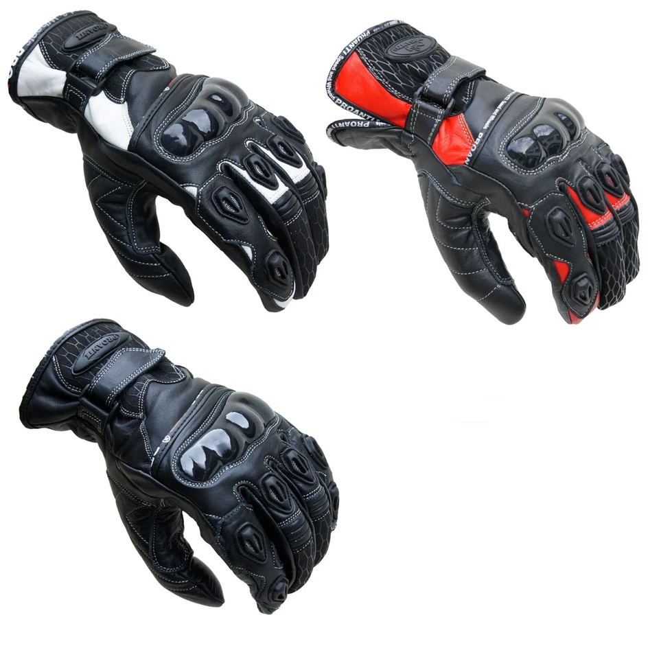Motorradhandschuhe PROANTI Leder kurz Motorrad Handschuhe S-XXL schwarz rot weiß - Bild 1 von 1