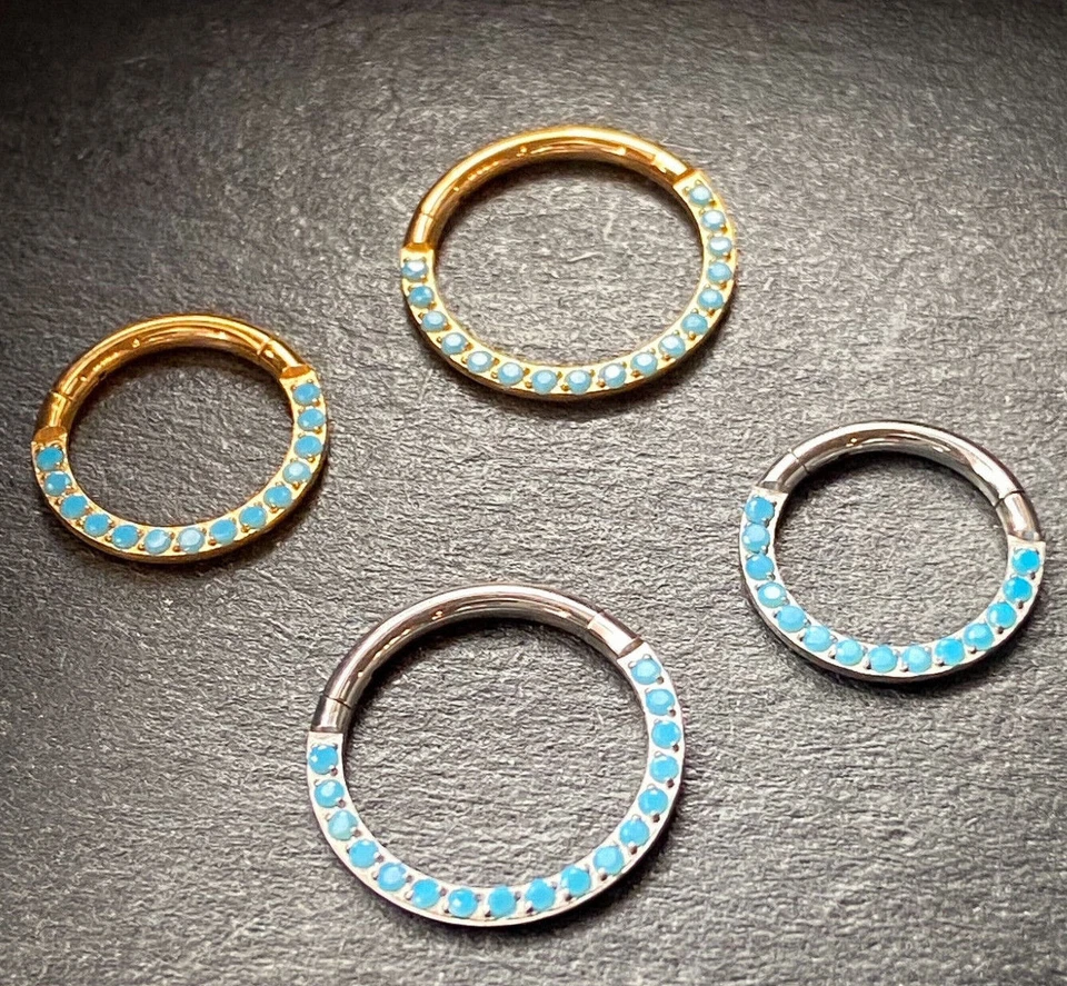 1 peça anel segmento articulado titânio frente turquesa septo argola hélice joia Daith - Imagem 2 de 4