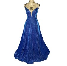 Tarik Ediz Gown US 8 Blue Sparkle Shimmer Open Back Formal Dress