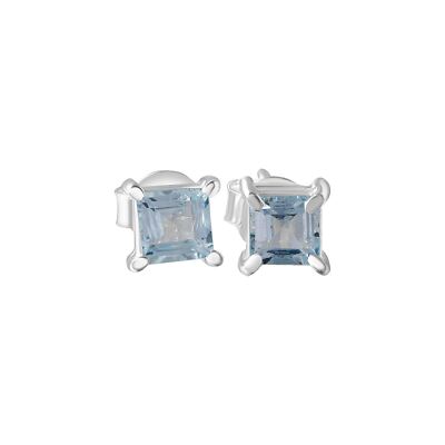 Genuine Blue TOPAZ Beautifully Cut Gemstones 925 SILVER Prong Set Stud Earrings