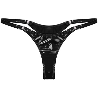 DE Damen Wetlook Slip Low Rise String Glänzend Hot Panties Lackleder Höschen