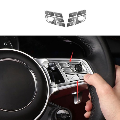 For Porsche Cayenne 2018-2023 Matte Silver Steering Wheel Button Cover Sticker - Picture 1 of 6