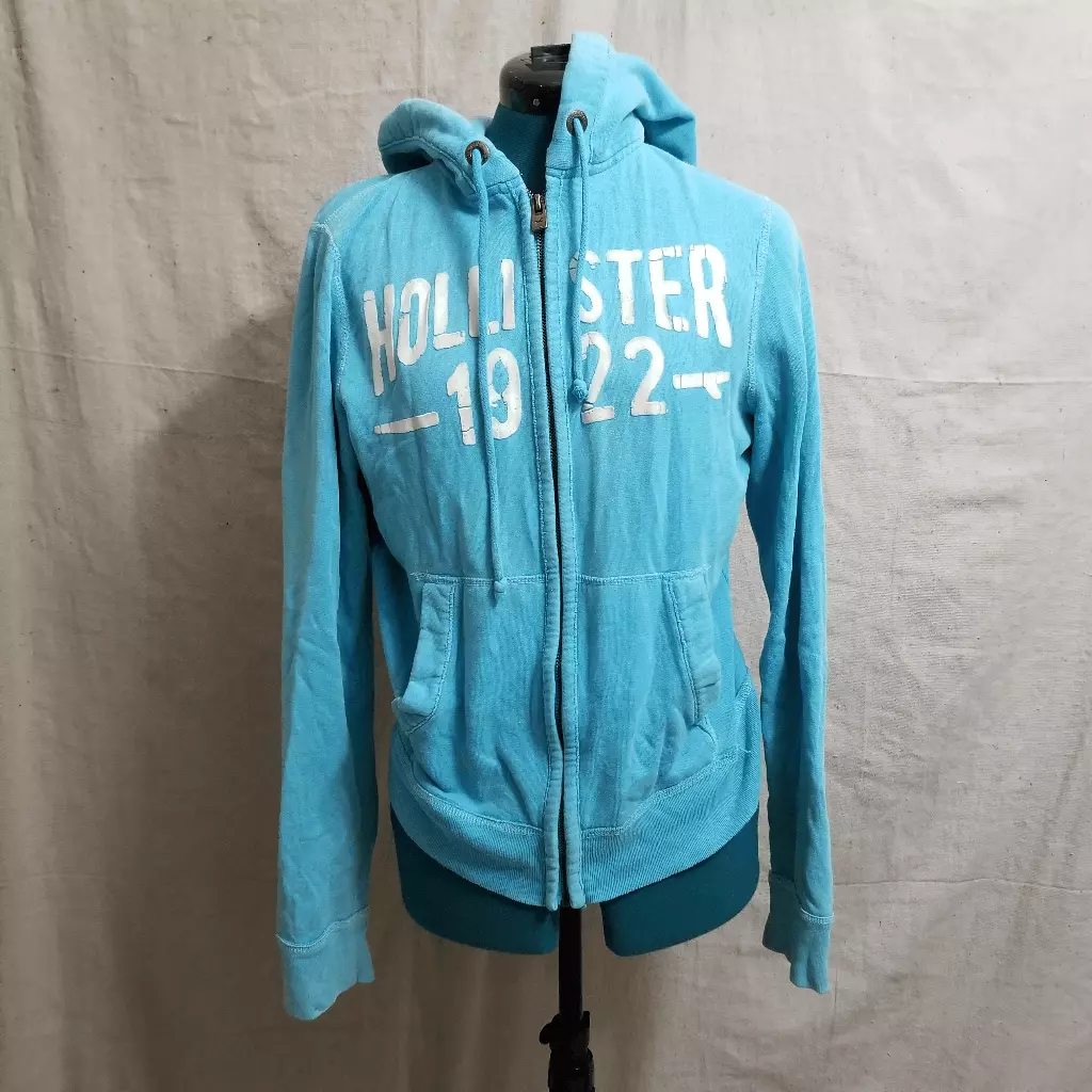 Hollister sky blue full zip hoodie sweater sz S 680