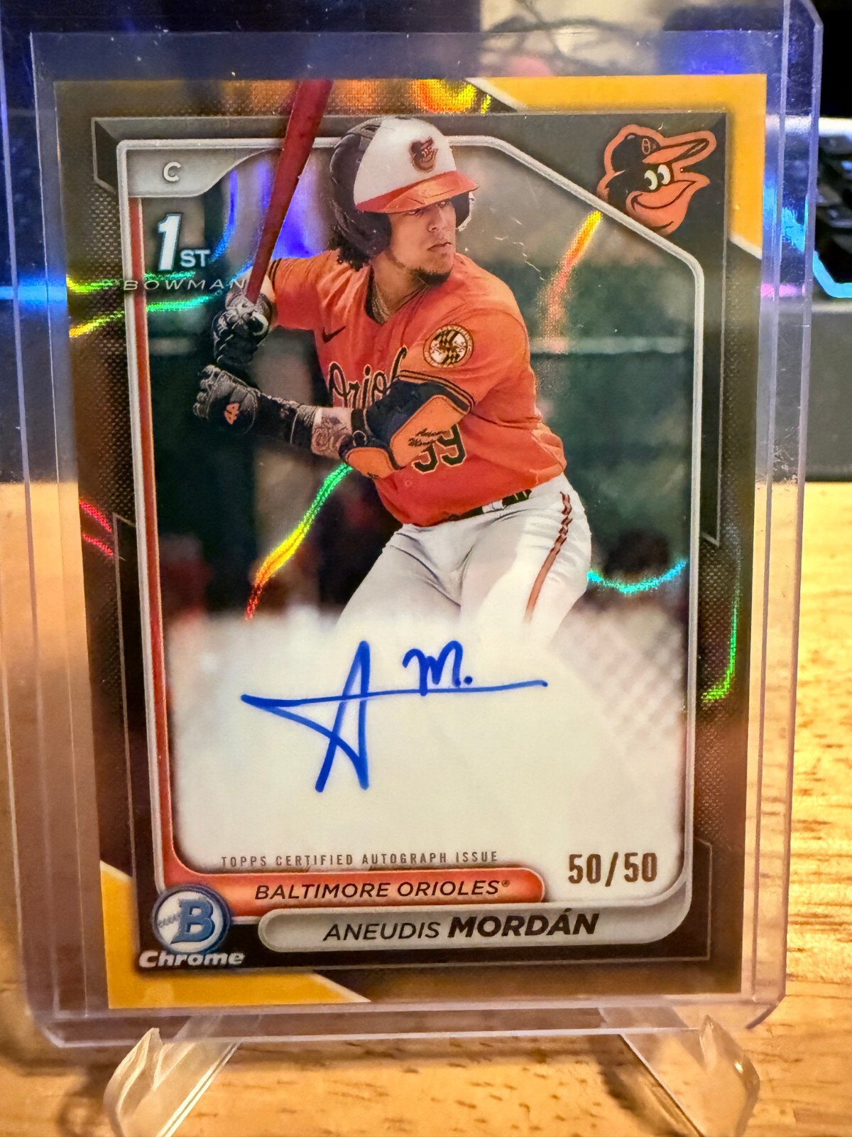 2024 Bowman Chrome Aneudis Mordan Gold Lava Refractor 1st Auto #d 50/50 Orioles