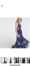 Express Maxi Dress Size Medium Blue Floral Print Sleeveless With Cutouts