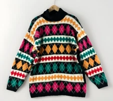 Vintage Casual Corner Women's Argyle Sweater Sz Large Rabbit Hair Wool 80s