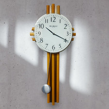 Wall Clock Wooden with Pendulum 75cm Analogue Quartz White Face Black Numbers