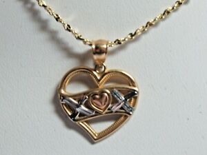 14k Yellow Gold Tri Color Heart with Love Pendant 14k Yellow Gold Tri Color Heart with Love Pendant