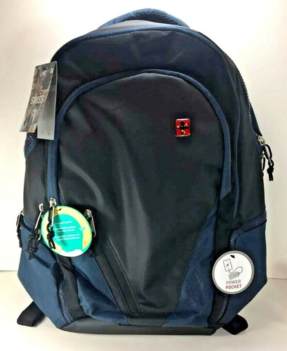 Nuevo con etiquetas mochila Swiss Tech Basilea Bolsillo de alimentación  portátil Tablet Azul Marino Bolso Negro | eBay