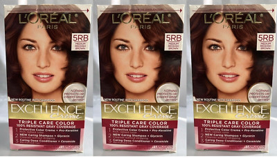 3x L'oreal Excellence Creme Triple Protection Color  5RB Medium Reddish Brown