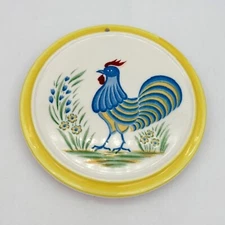 Provincial Seymore Mann Floral Encircled Rooster Tea Tile Trivet 6.25 in