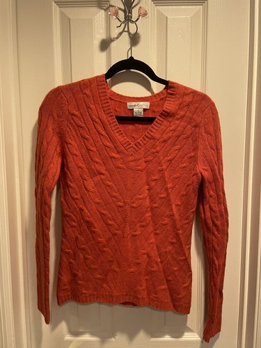 Wendy B. Cashmere Rust Orange cashmere Cableknit pullover sweater Small - Picture 1 of 3