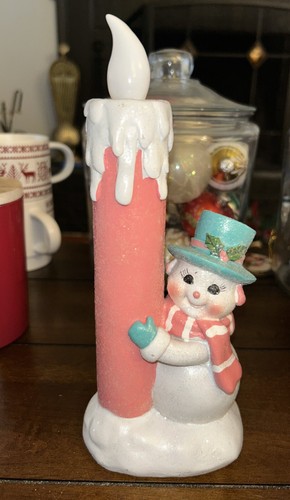 Christmas Snowman Candle Pink Vintage 1940s Inspired Battery Powered 9” Frosty - Picture 3 of 3