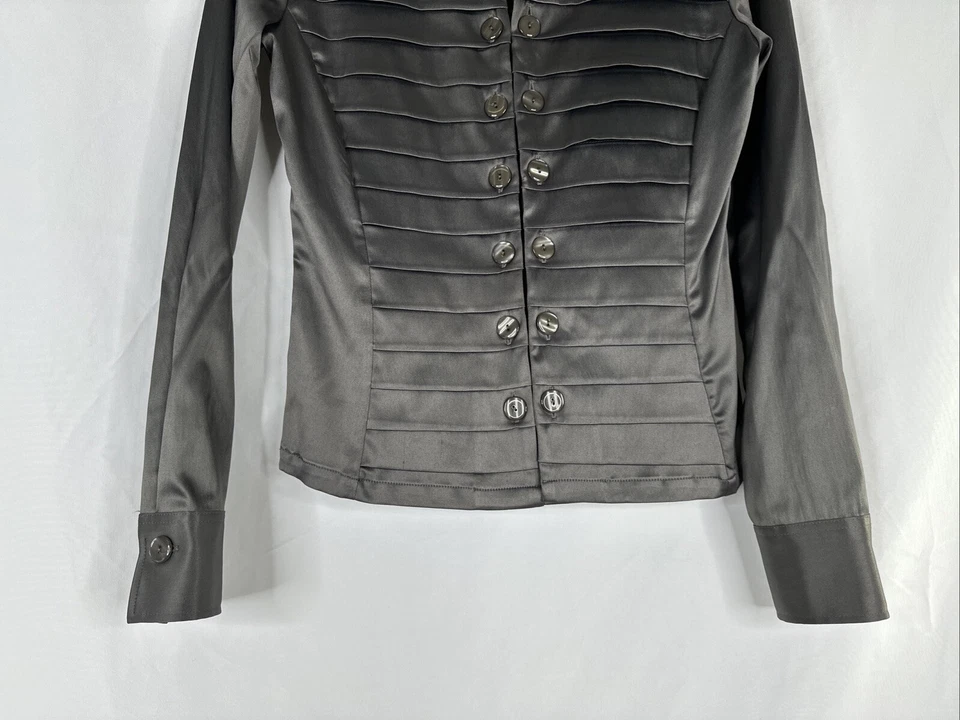 NARACAMICIE 分层双纽扣前缎面上衣女式 2 码灰色长袖 — 第 4/4 张图片