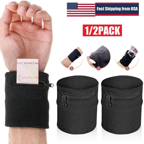 2 x poche poignet portefeuille pochette sac bande fermeture éclair pour course voyage gym course sport - Photo 15 sur 17