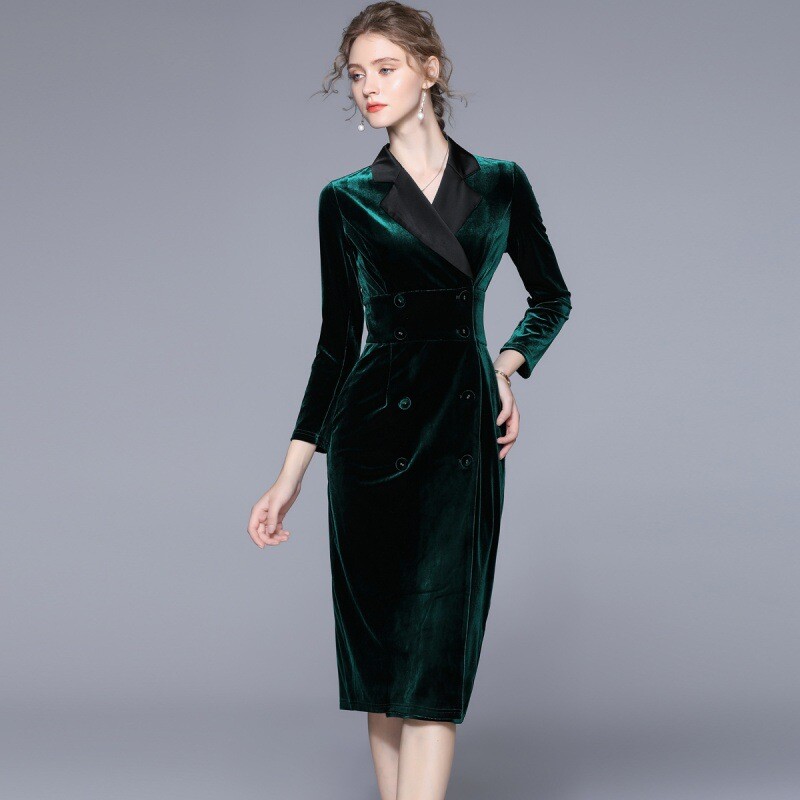 green silk blazer dress Satin wrap blazer dress - Green - Women