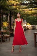 REFORMATION Dress Sz 0 Nadira Midi Red Dress Tie Straps EUC