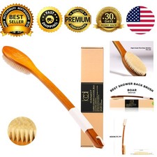 Natural Boar Bristles Bath Brush Anti-Slip Curved Long Handle Shower Scrubber