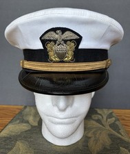 Vintage U.S. Navy Officer Dress Hat Cap White Bullion EMBROIDERED Device 7 3/8