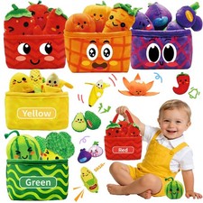 Play Food for Toddlers 1-3, Plush My First Fruit Vegetables Basket Color Sort...
