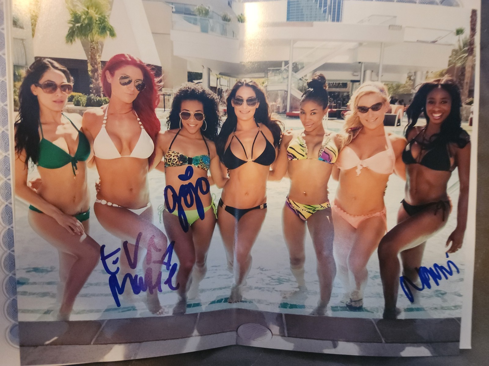 WWE Divas Autographed Swimsuit 8x10 photo signed by Eva Marie, Jojo, & Naomi