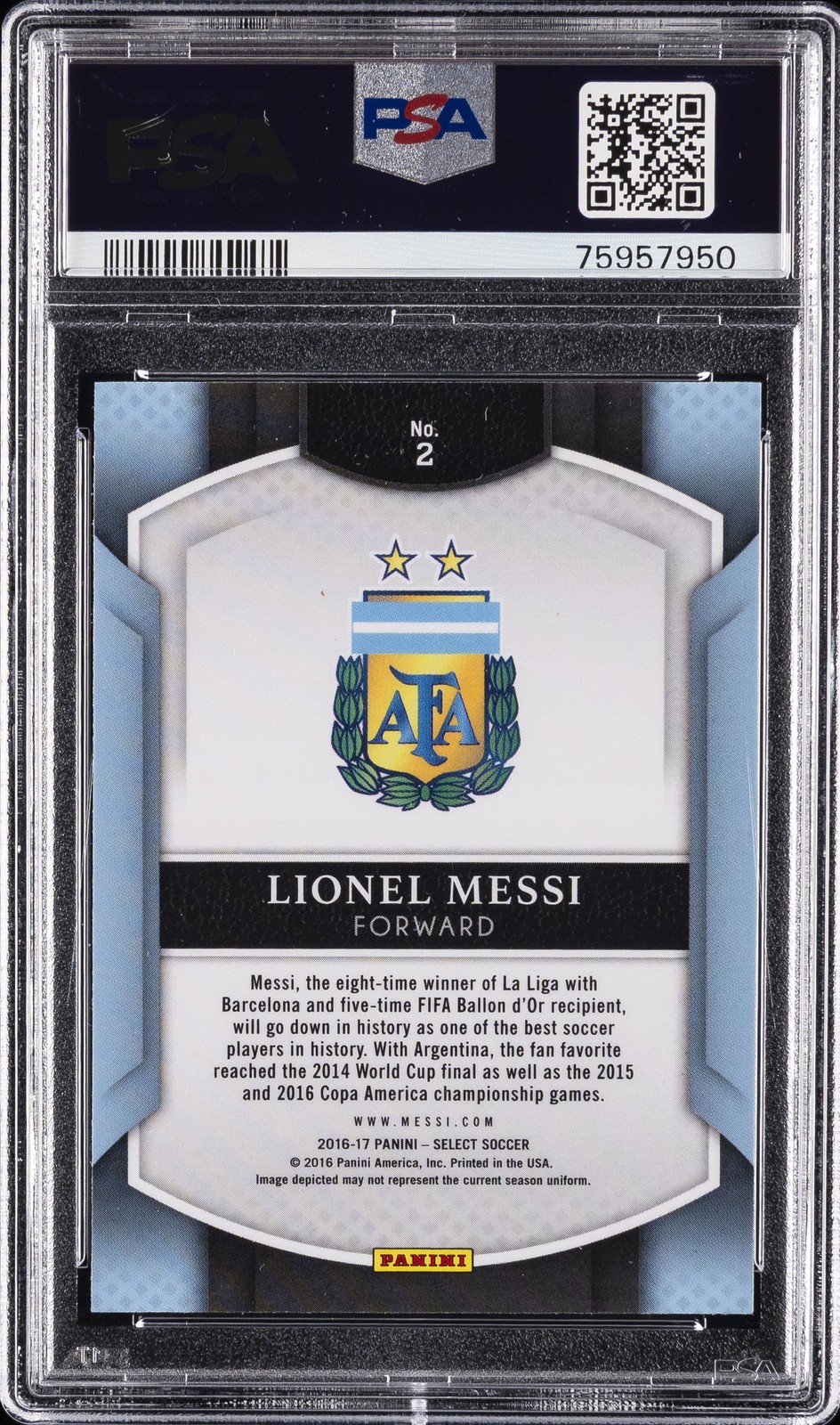 2016 PANINI SELECT #2 LIONEL MESSI PSA 9 view 2