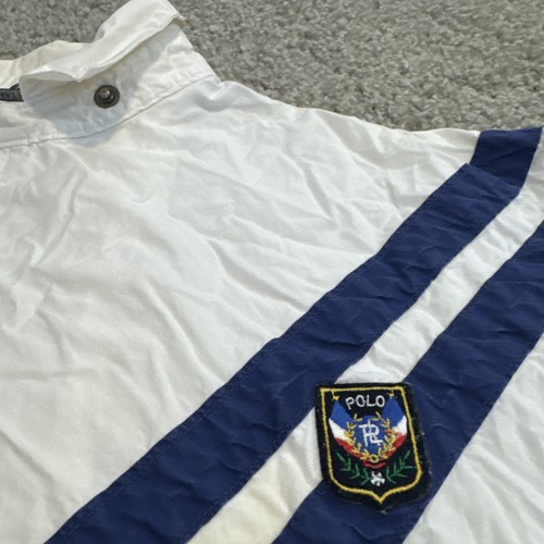 Vintage Polo Ralph Lauren Lightweight Cotton White Navy Jacket Hooded Crest L - Picture 8 of 11