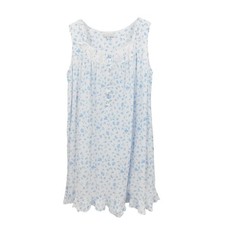 Eileen West Nightgown Women's White Blue Floral Lace Trim Sleeveless Button Up L