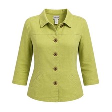 Chico's Blazer Jacket Sz 1 / M Lime Green 100 Linen 3/4 Sleeves Business Casual