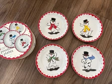 Boston Warehouse Plates Snowman Winter Christmas Set of 4 Singin' In the Snow