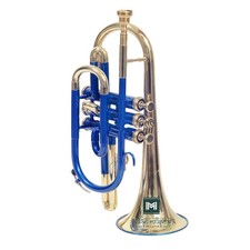 Cornet 3 Valve Brass Musical Instrument with mouthpiece and hard case Blue Gold