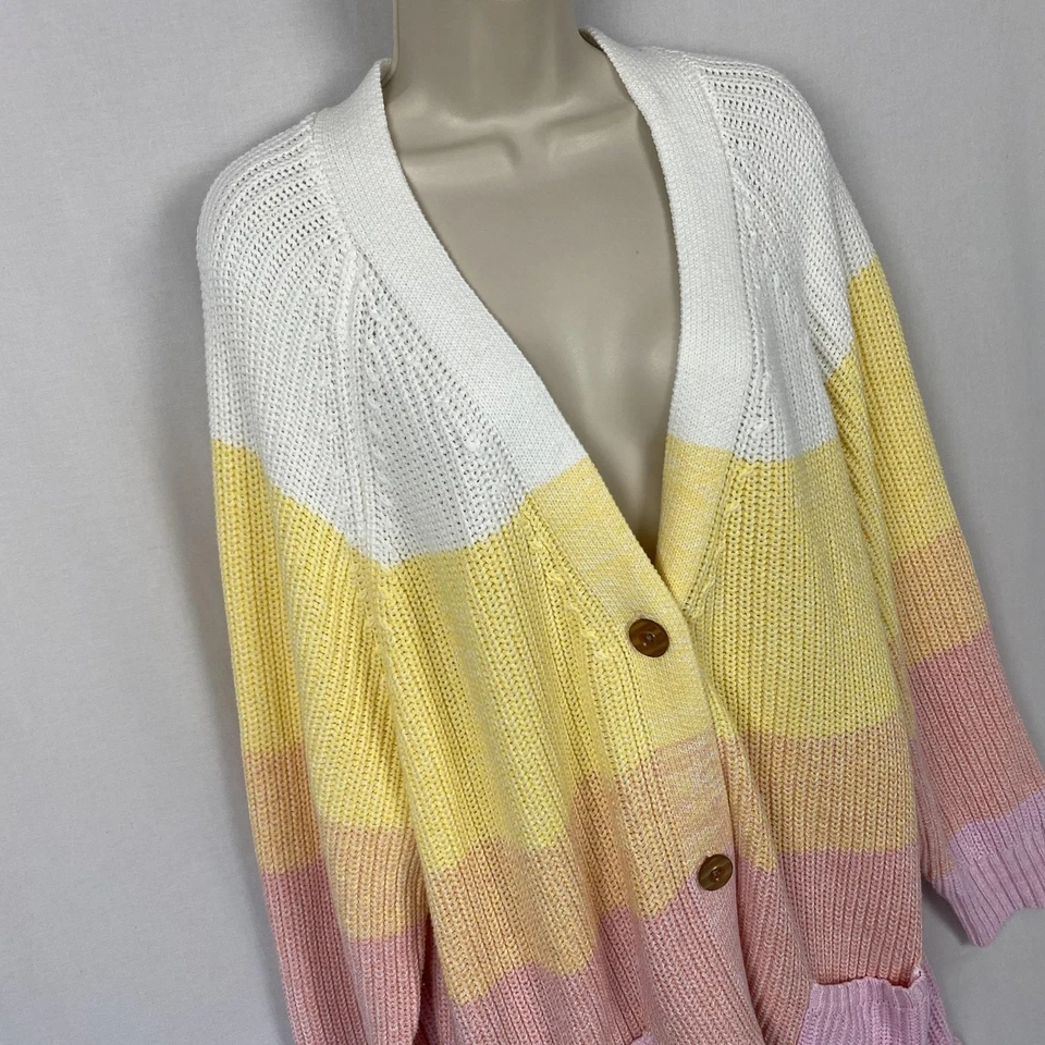Женщина в длинный кардиган свитер 4 X пастель Colorblock шейкер вязаные карманы уютный - Изображение 2 из 4