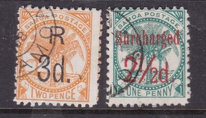 SAMOA  ^^^^^1898   sc#25,28   used  CLASSICS( hcv@ rum 604samoa