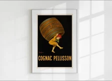 Vintage Cognac Pellisson Poster Printable | French Liquor Wall Art | Retro Bar