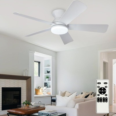 42-Inch White Flush Mount Ceiling Fan with Light, Remote, 5 Blades, 3CCT