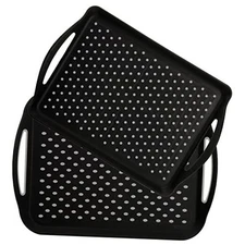  2 Pack Non Slip Serving Tray with Handle, Plastic Cafeteria Tray Fast Food 