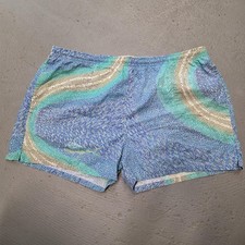 LL Bean Fish Tales Swim Shorts Mens XL Blue Green Abstract Fishing Vintage Style