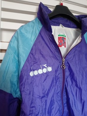 Vintage Diadora Soccer Windbreaker Jacket 90s Purple/Turquoise Retro
